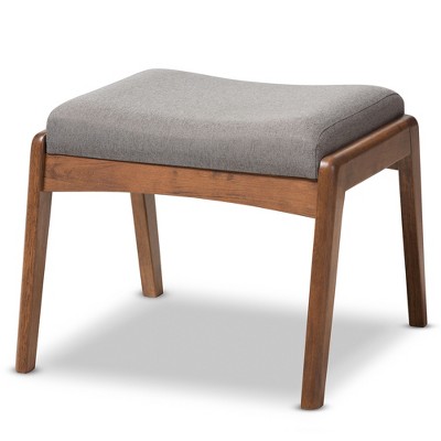 Roxy Mid - Century Modern Wood Finish and Fabric Upholstered Ottoman - Gray, "Walnut" Brown - Baxton Studio