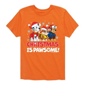 Boys' - Paw Patrol - Christmas Is Pawsome Chase Rubble Marshall Short Sleeve Graphic T-Shirt - 1 of 4