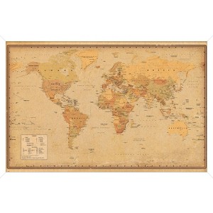 Trends International Antique World Map 2023 Framed Wall Poster Prints - 1 of 4
