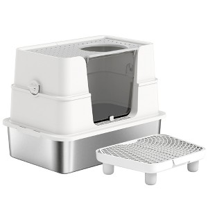 TinyHomie Cat Litter Box ,Top And Side Entry Enclosed Litter Box With Flip Top, Light Gray and Transparent - 1 of 4