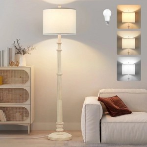 GTCLIGHTING Floor Lamps for Living Room,3-Way Dimmable Standing Lamps with White Linen Shade,60" Vintage Tall Pole Light for Reading, Bedroom - 1 of 4