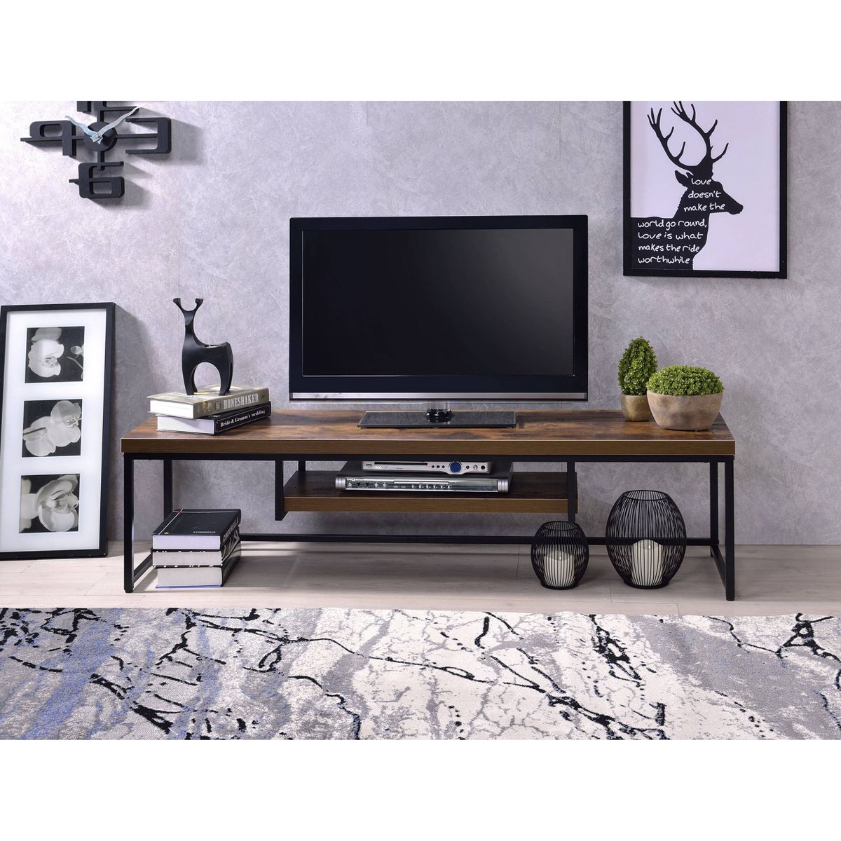 Bob TV Stand for TVs up to 47" Weathered Oak/Black Metal Finish - Acme Furniture - thumbnail 5