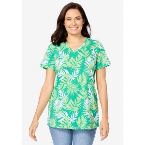Woman Within Perfect Printed Short-Sleeve V-Neck Tee - 1 of 4