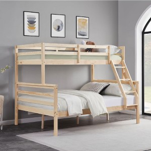 Kumasinova Bunk Bed,Wood Bunk Bed Frame with High Guardrail,Ladder,Twin Size Bed Frame for Kids Teens,No Box Spring Needed - 1 of 4