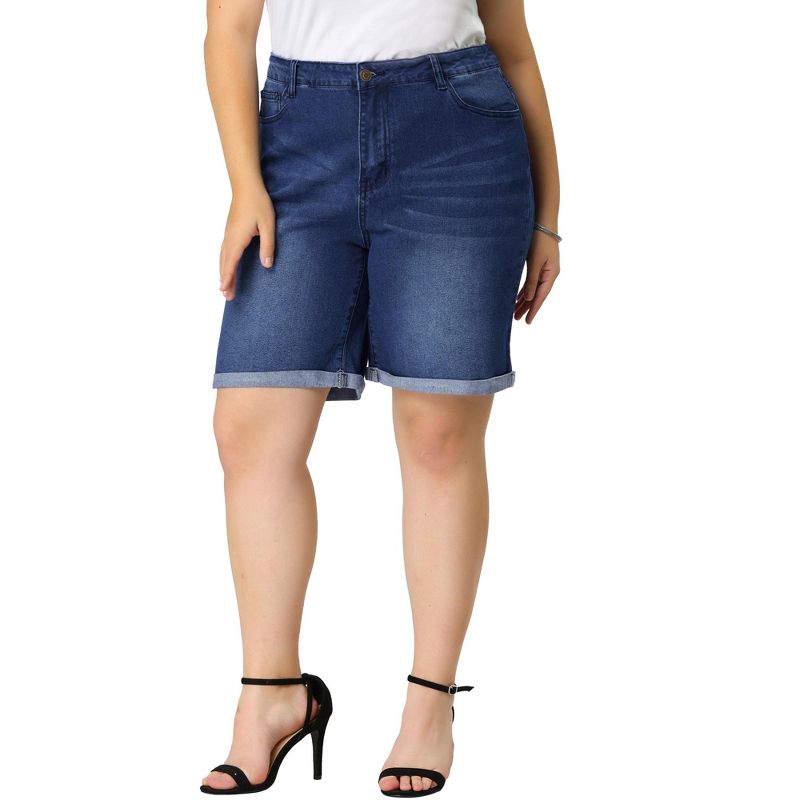 Agnes Orinda Women's Plus Size Jeans Casual Slash Pockets Washed Denim Shorts, 2 of 7