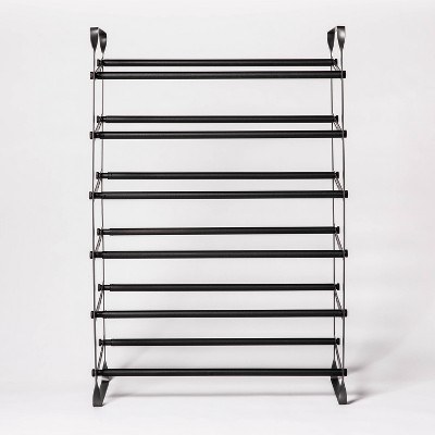 Juvale Free Standing 3 Tier 18 Pair Shoe Rack Shelf Organizer for Entryway  Closet, 24-45 Expandable, Black & Oak Grain Metal