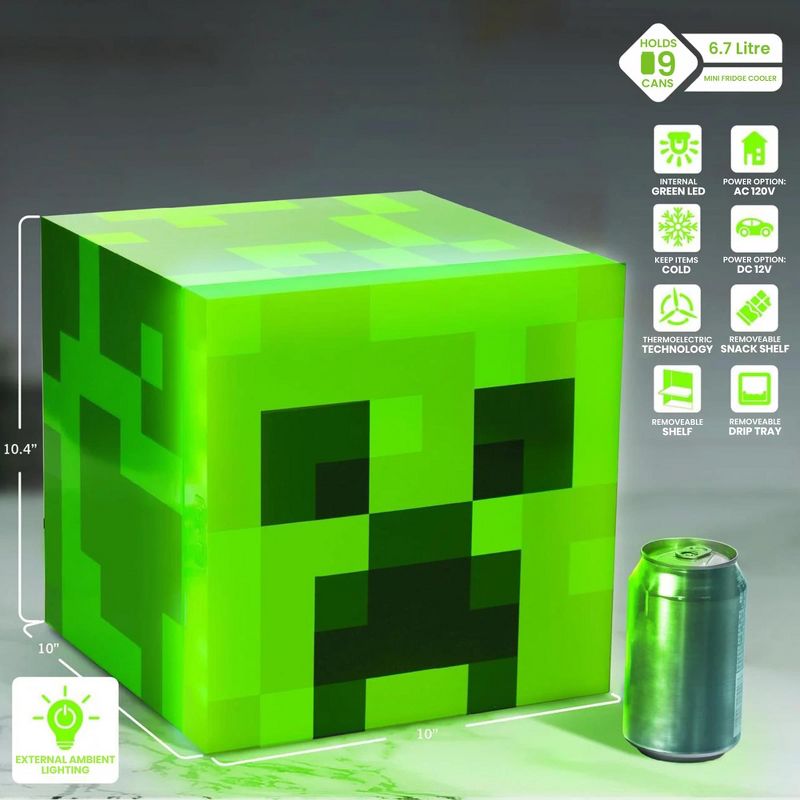 Ukonic Minecraft Green Creeper 9 Can Mini Fridge 6.7L 10.4 x 10 x 10, 2 of 6