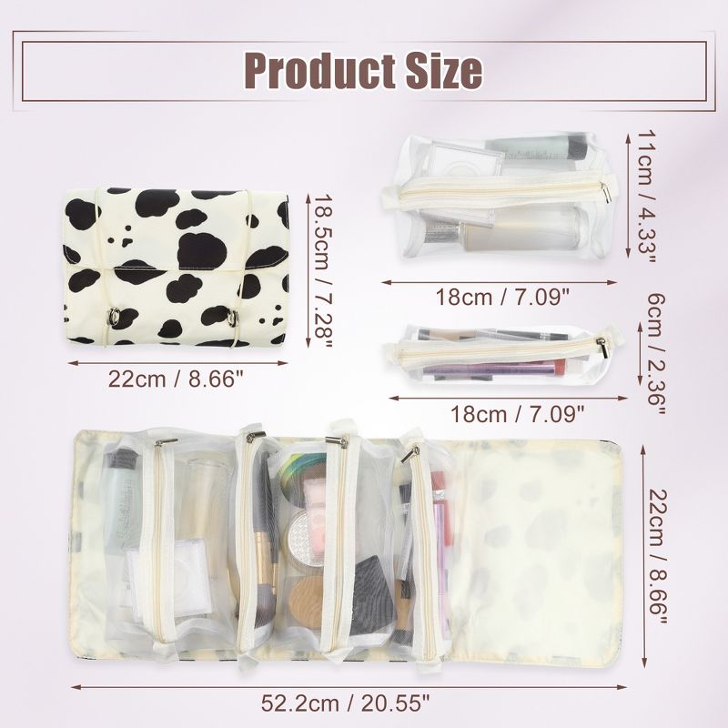 Unique Bargains Milk Cow Style 4 in 1 Detachable Hanging Roll Up Travel Makeup Bags and Organizers Beige Black, 3 of 7