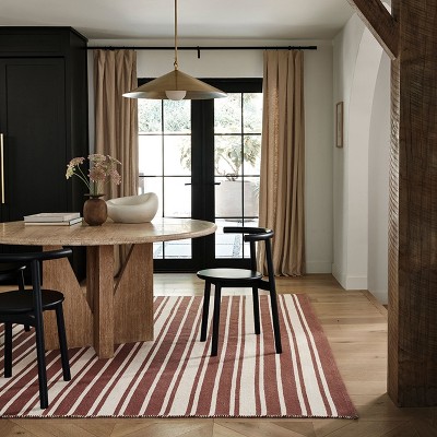 Brick and Off-White Striped Wool 8' x 10' Handmade Area Rug