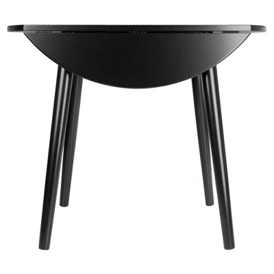 Mid-Century Modern Moreno Black Wood 36" Round Extendable Dining Table