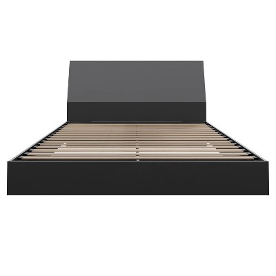 Serenity Queen Size Floating Black Wood Platform Bed with Storage