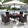 ALAULM Patio Furniture Outdoor Dining Set, Wicker Rattan Patio Dining Table and Chairs Set, Square Tempered Glass Tabletop with Umbrella Set - 2 of 4