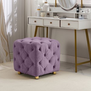Okak Modern Velvet Upholstered Ottoman, Button-Tufted Soft Footrest Stool, Exquisite Dressing Makeup Chair for Couch Bedroom Entrance, Purple - 1 of 4