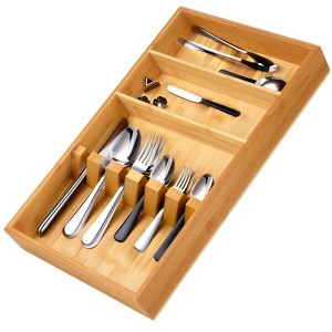 LunaLulinlk Wooden Tableware Drawer Organizer, Multi-Compartment Kitchen Drawer Utensil Tray Flatware Storage, Versatile Drawer Organizer - 1 of 4