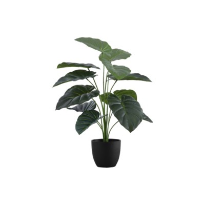 Maggift Artificial Plant Alocasia Indoor Faux Fake Table Greenery Potted Real Touch Decorative Green Leaves Black Pot, Green, 20"*20"*23.5"