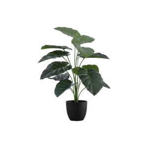 Syemin Artificial Plant Alocasia Indoor Faux Fake Table Greenery Potted Real Touch Decorative Green Leaves Black Pot, Green, 20"*20"*23.5" - 1 of 4