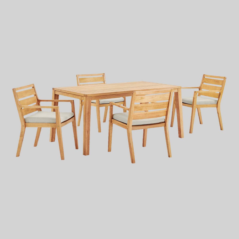 Portsmouth 5pc Outdoor Patio Karri Wood Dining Set Taupe Modway