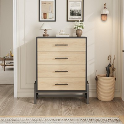 Garvee 4 Drawer Dresser for Bedroom, Tall Freestanding Storage Chest with Wide Wood Drawers and Metal Handles