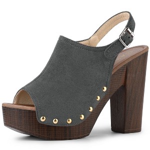 Allegra K Women's Open Toe Buckle Strap Slingback Platform Chunky Heel Sandals - 1 of 4