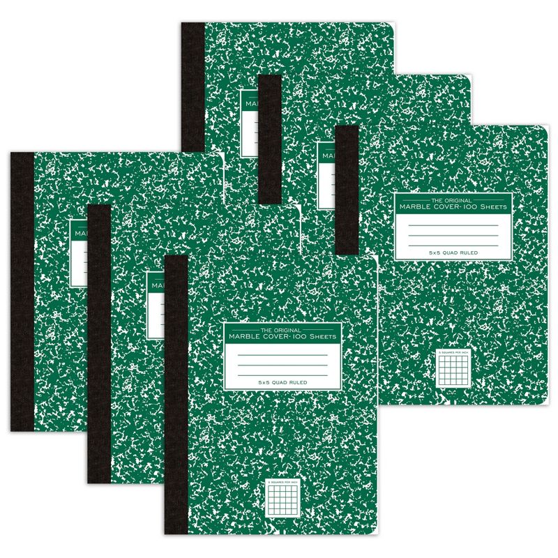 Roaring Spring Paper Products Composition Book, 5x5 Graph, 100 Sheets, 9.75" x 7.5", Green Marble, Pack of 6, 1 of 4