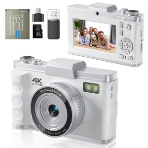 SUGIFT 4K Digital Camera with 64MP Autofocus, 3.0 Inch Flip Screen, 16X Zoom, Dual Lens Vlogging Camera with Filters, Timer and 32GB Card Included - 1 of 4