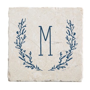 Personalization Mall Farmhouse Floral Personalized Letter Tumbled Stone Coaster Set - 1 of 1