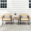 Tangkula 3 Pieces Patio Furniture Set Acacia Wood Bistro Conversation Set w/ 2 Cushioned Chairs Beige - 2 of 4