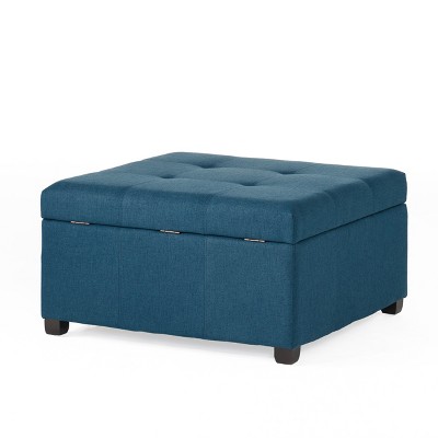 VYNXARIA Ottomans and Benches - 35"x35"x18.5" Navy Blue Storage Ottoman with Waffle Tufting