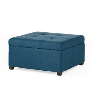VYNXARIA Ottomans and Benches - 35"x35"x18.5" Navy Blue Storage Ottoman with Waffle Tufting - 1 of 4