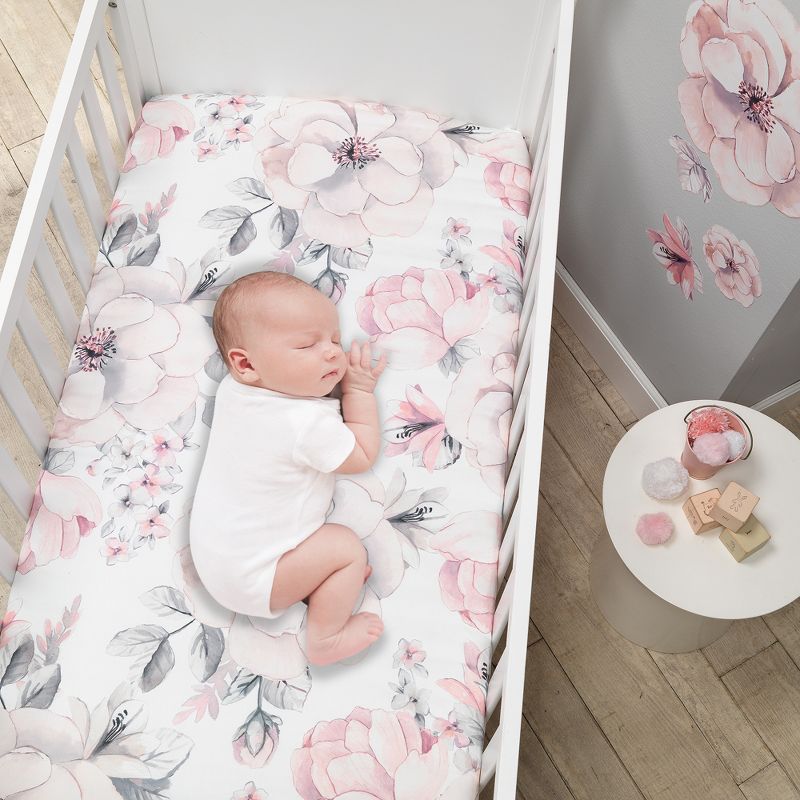 Lambs & Ivy Signature Botanical Baby Watercolor Floral 4-Piece Crib Bedding Set, 5 of 11