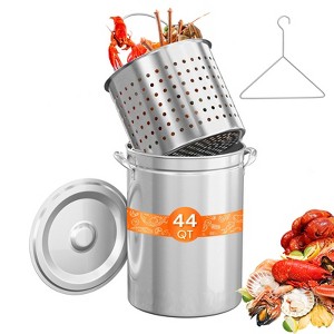 ROVSUN Turkey Fryer Pot & Seafood Boil Pot with Strainer Basket & Lid Hook , Stock Pot for Turkey Frying & Crab, Shrimp Boiling - 1 of 4
