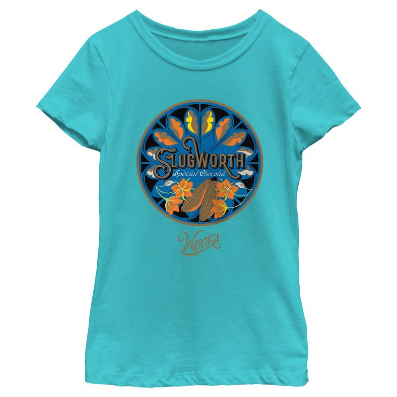 Girl's Wonka Slugworth Chocolate Logo T-Shirt, 1 of 5