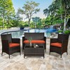 Tangkula 4PCS Patio Rattan Conversation Furniture Set Outdoor w/ Orange Cushion - 3 of 4