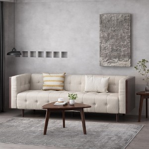89.75" Upholstered Button-Tufted 3-Seater Sofa with Rubberwood Frame, Tapered Legs and Plush Seating - 1 of 4