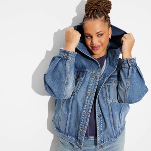 Women's Oversized Hooded Jean Jacket - Wild Fable™ - 1 of 3