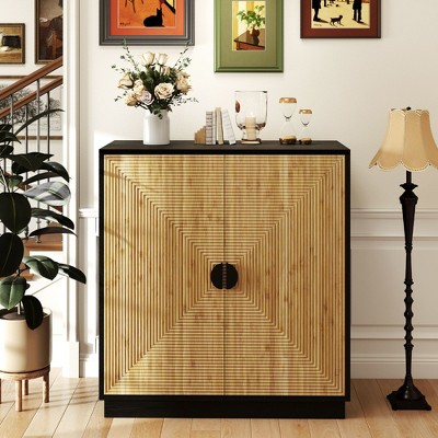 Storage Cabinet, Fluted Sideboard Buffet Cabinet with 2 Doors, Accent Cabinet with Unique Shape, Buffet Cabinet for Living Room