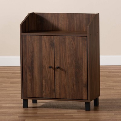 Walnut Brown 2-Door Wood Entryway Shoe Storage Cabinet with Open Shelf
