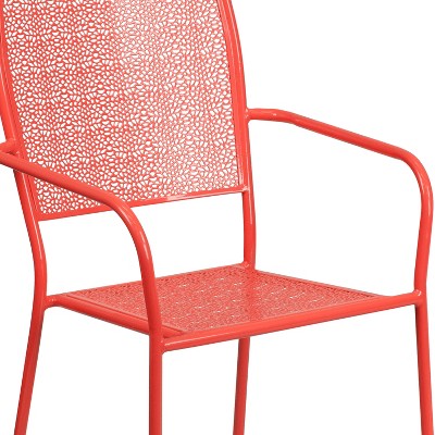 Coral Pink Metal Rain Flower Design Arm Dining Chair