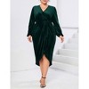 Coolmee Plus Size Maxi Dresses for Curvy Women Casual V Neck Wrap Bodycon Lantern Long Sleeve Criss Cross Pleated Long Dress - 2 of 4