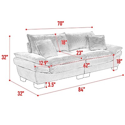 FURNIinspire Corduroy Sofa Sleeper Couch Loveseat Sofa with Pillows, Comfy Upholstered Deep Seat Sofa for Bedroom, Living Room, Pink, 84*32*32