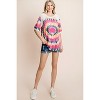 Slickblue Women's Tie Dye Bubble Sleeve Tunic Top, French Terry Fabric, Casual Fit, Fuchsia, Size S-L - 2 of 4