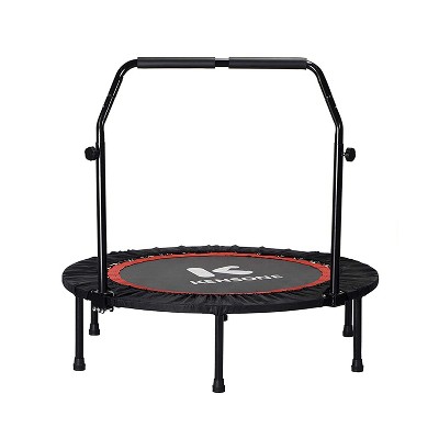 Kensone 40 Inch Foldable Mini Fitness Trampoline with Adjustable Foam Handle and Alloy Steel Frame for Adults and Kids, Indoor or Outdoor Use, Black