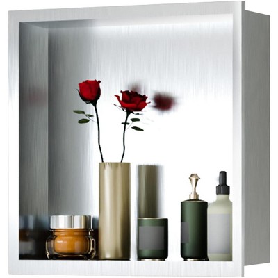 Stainless Steel Shower Niche, 12" X 12" No Tile Needed Recessed Shower Niche Shelf,Modern Wall Storage Niche for Bathroom Storage, Brushed