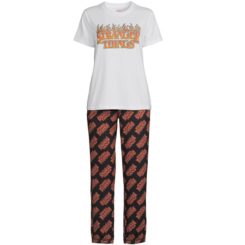 Women's Stranger Things Pajamas Set Flame Logo Shirt And Sleep Pants, 4 of 5