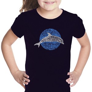 LA Pop Art Girl's Word Art T-shirt - Species of Dolphin - 1 of 4