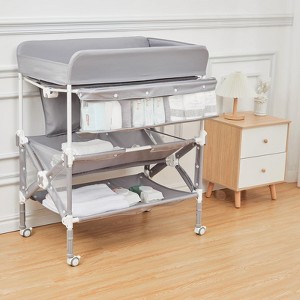Portable Baby Changing Table, Foldable Diaper Change Table with Wheels, Adjustable Height, Cleaning Bucket - 1 of 4