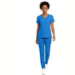 Hey Collection Women’s 5-Pocket Medical Scrub Set – V-Neck Top & Straight Leg Pants, Comfortable Flexible Nursing Uniforms - 1 of 4