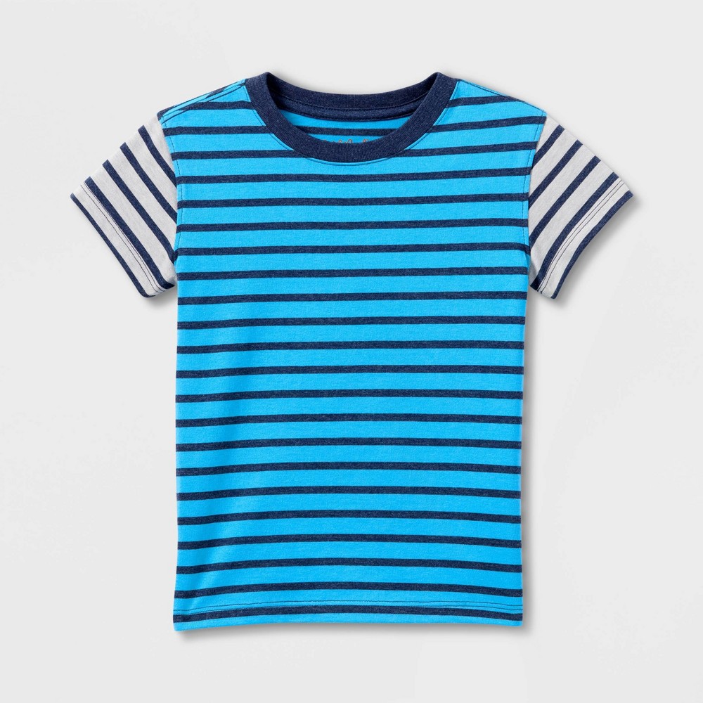 Size 4T Toddler Boys' Striped Colorblock Short Sleeve Jersey Knit T-Shirt - Cat & Jack Blue 