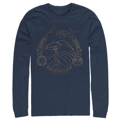 Men's Harry Potter Ravenclaw House Emblem Long Sleeve Shirt - Navy Blue ...