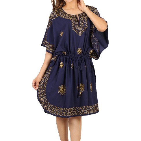 LA LEELA Women's House Daily Routine Evening Wear Ladies Cover Ups for Women Bikini Loungewear Dress Tunic Caftan Dresses for Women 2X-3X Blue, Solid - image 1 of 4